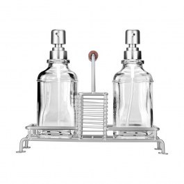 Dish Soap Dispensers Alure (Set 3Pcs) 01-26233 With Base & Sponge Holder 2x300ml 13x6,5x16,8cm Clear-Inox Estia INOX-CLEAR