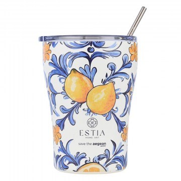 Thermos Coffee Mug With Straw Amalfi Coast Save The Aegean 01-31756 350ml Multi Estia