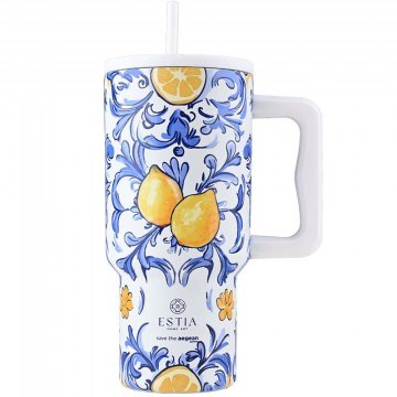 Thermos Tumbler With Straw XL Amalfi Coast Save The Aegean 900ml Multi Estia