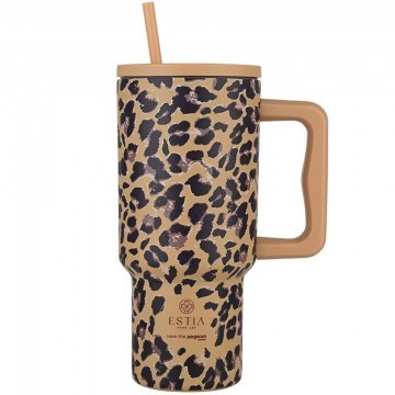 Thermos Tumbler With Straw XL Spotted Prowl Save The Aegean 900ml Brown-Black Estia