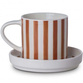 Κούπα Με Πιατάκι Hand Lines 07-35419 300ml White-Brown Estia WHITE-BROWN