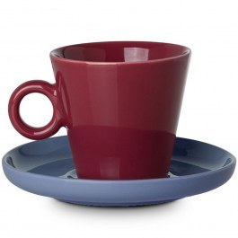 Cappuccino Cup With Saucer Cream New Bone 07-35501 200ml Red-Blue Estia RED-BLUE