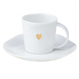 Φλυτζάνι Καφέ Με Πιατάκι Heart LBTRD0014341 6x5cm White-Gold Raeder WHITE-GOLD