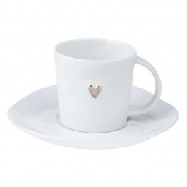 Φλυτζάνι Καφέ Με Πιατάκι Heart LBTRD0014342 6x5cm White-Silver Raeder WHITE-SILVER
