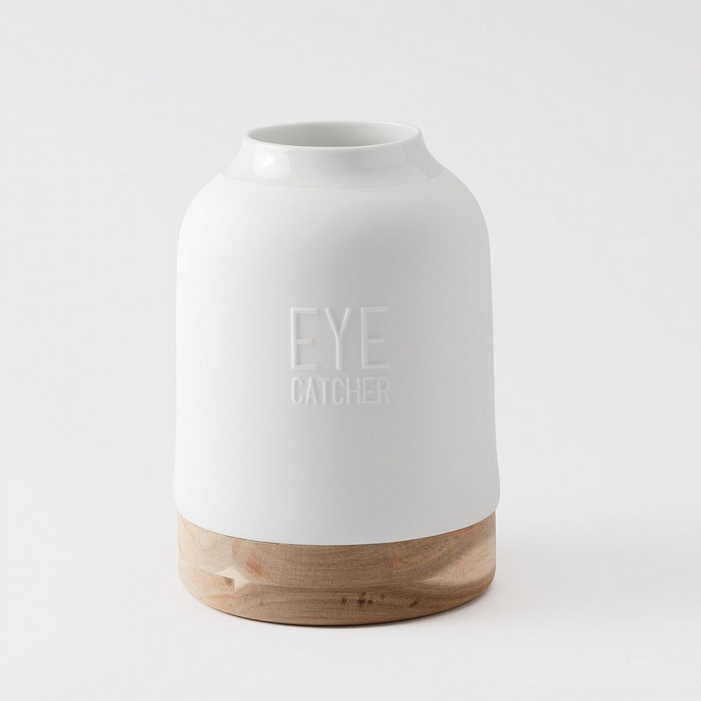 Βάζο Πορσελάνινο Με Ξύλινη Βάση Eyecatcher RD0017793 15x21,5cm White-Natural Raeder