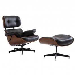 ArmChair - With Stool Relax Pu Black 87X83X89Cm BLACK