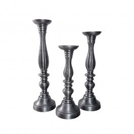 Κηροπήγια Lusar 022222 (Set 3pcs) D11xH40,36,30cm Antique Silver SILVER
