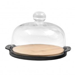 Cake Stand With Lid Curve 030028 25x22x14cm Black-Natural NATURAL-BLACK