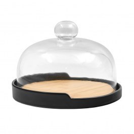 Cake Stand With Lid Fleurs 030040 21x21x16,5cm Black-Natural NATURAL-BLACK