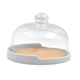 Cake Stand With Lid Fleurs 030021 21x21x16,5cm White-Natural WHITE-NATURAL
