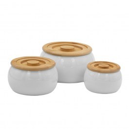 Storage Box With Base Curve (Set 3Pcs) 030005 16x16x23cm White-Natural WHITE-NATURAL