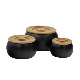 Storage Box With Base Curve (Set 3Pcs) 030026 16x16x23cm Black-Natural NATURAL-BLACK