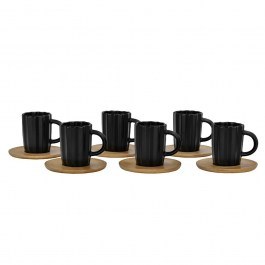 Coffee Cups Espresso With Plates Cactus (Set 12Pcs) 030023 180ml 32x28x7cm Black-Natural NATURAL-BLACK