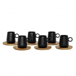 Coffee Cups Espresso With Plates Ripple (Set 12Pcs) 030034 26x23x6cm 90ml Black-Natural NATURAL-BLACK