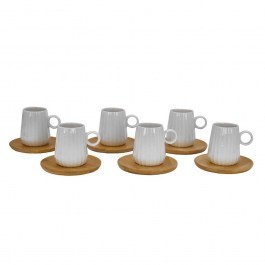 Coffee Cups Espresso With Plates Ripple (Set 12Pcs) 030013 26x23x6cm 90ml White-Natural WHITE-NATURAL