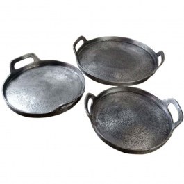 Decorative Trays Batu (Set 3Pcs) 022186 D35x5/29x5/26x5cm Antique Silver SILVER