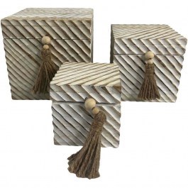 Storage Boxes Sengo (Set 3Pcs) 032572 21,5x21,5x20/18x18x16/13,5x13,5x12cm Natural-White NATURAL-WHITE