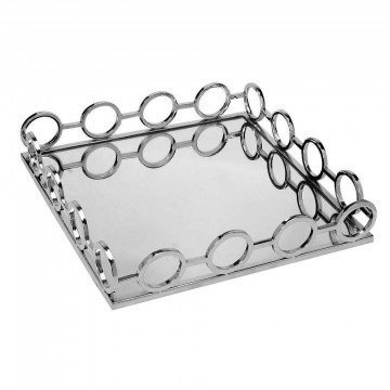 Decorative Tray With Mirror MR13311M 35x35x8 cm Silver Espiel