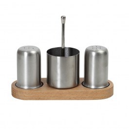 Salt And Pepper Shaker With Toothpick Holder (Set 3Pcs) SUT113 19x7x14,5cm Inox-Brown Espiel INOX-BROWN