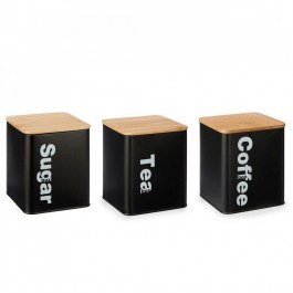 Coffee/Sugar/Tea Container (Set 3Pcs) 029.86938 1,3Lt 15x11,5x36cm Black-Natural NATURAL-BLACK