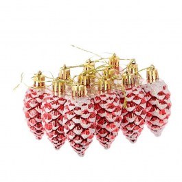 Christmas Ornaments Fir Cones 012.862304045 (Set 12pcs) 7,5cm White-Red WHITE-RED