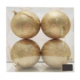Χριστουγεννιάτικες Μπάλες Με Glitter (Σετ 4τμχ) 10cm Gold GOLD