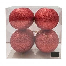 Χριστουγεννιάτικες Μπάλες Με Glitter (Σετ 4τμχ) 10cm Red RED