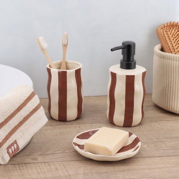 Δοχείο Κρεμοσάπουνου Stripes 06.62192164 8,1x18,5cm 350ml Mocha-White