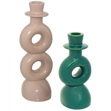 Candlesticks (Set 2Pcs) 07.206502 8x8x18/25cm Beige-Green