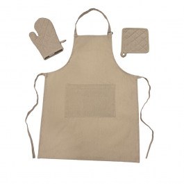 Kitchen Set Zoe With Apron, Potholder And Glove (Set 3pcs) Beige Melinen BEIGE