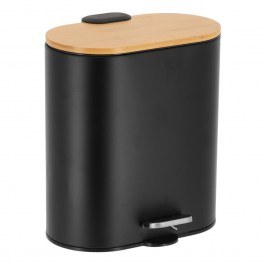 Trash Can Οβάλ 5L Soft Close Μεταλλικός Black With Bamboo Lid MRShome BLACK