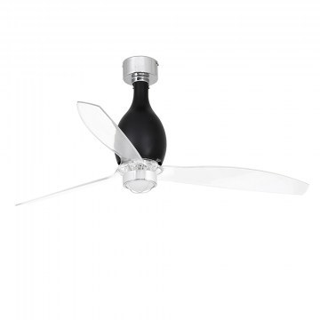 Ceiling Fan Mini Eterfan 32026 With Remote Control D128cm Shiny Black-Transparent Faro Barcelona