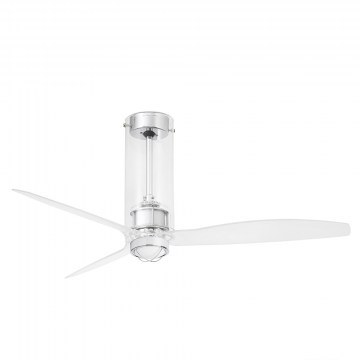 Ανεμιστήρας Οροφής Tube 33374-9 Με Φως Led 16W 3000K Και Τηλεχειριστήριο D128cm Shiny Chrome-Transparent Faro Barcelona