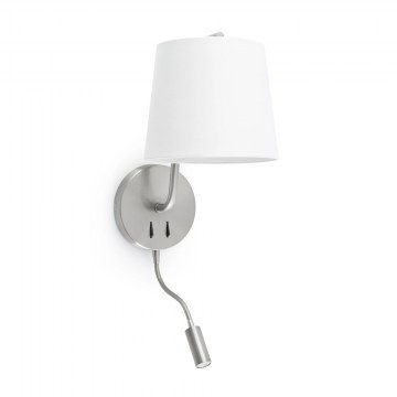 Wall Lamp Berni 29331 E27 15W Με Reader Led 3000K 200Lm Satin Nickel Faro Barcelona