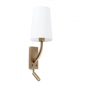 Φωτιστικό Τοίχου - Απλίκα Rem 29683-19 E27 max 15W Mε Reader 3000K, 120Lm Old Gold-White Faro Barcelona