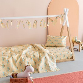 Σεντόνια Παιδικά Φανελένια Floufi FF102 Με Λάστιχο (Σετ 3τμχ) Yellow Palamaiki YELLOW