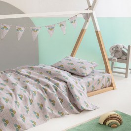 Σεντόνια Παιδικά Φανελένια Floufi FF103 Με Λάστιχο (Σετ 3τμχ) Light Grey Palamaiki LIGHT GREY