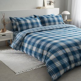 Σεντόνια Φανελένια Oslo-2 Με Λάστιχο (Σετ 4τμχ) Blue Vesta Home BLUE