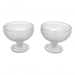 Glass Ice Cream Bowl With Foot Dot Set 6 Pieces Clear 373-00-554 CLEAR