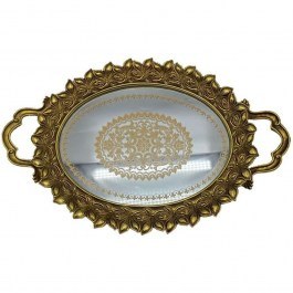 Decorative Tray With Mirror Flower 279-222-156 40x25x4cm Gold GOLD