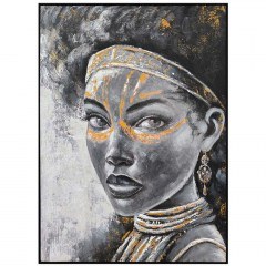 Canvas Painting Woman Face 170-225-002 90x3x120cm Grey-Gold