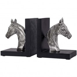 Βιβλιοστάτες Άλογο (Σετ 2Τμχ) 965-225-018 25x10x15cm Antique Silver-Black SILVER-BLACK