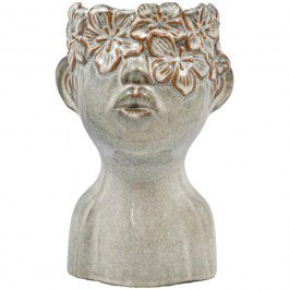 Plant Pot Head Floral 039-126-076 19x19x29cm Green-Grey GREEN-GREY