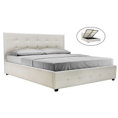 Bed Roi Pu In White Mat Color With Storage And Anatomic Planks 218X172X109Cm