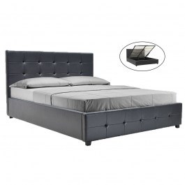 Bed Roi Pu In Black Mat Color With Storage And Anatomic Planks 218X172X109Cm BLACK