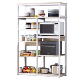 Rack Leena 072-000039 80x30x142cm White-Natural NATURAL-WHITE