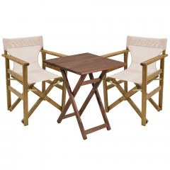 Outdoor Dining Set Retto 237-000041 (Set 3pcs) Solid Beech Wood 60x60x71cm Walnut-Beige
