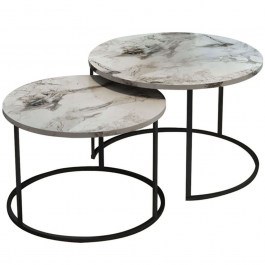 Zigon Solme (Set 2Pcs) 321-000079 75x75x45/60x60x40cm Marble Effect White-Black WHITE-BLACK
