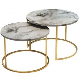Zigon Solme (Set 2Pcs) 321-000073 75x75x45/60x60x40cm Marble Effect White-Gold WHITE-GOLD