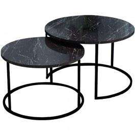 Zigon Solme (Set 2Pcs) 321-000077 75x75x45/60x60x40cm Marble Effect Black BLACK